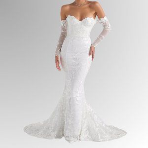 House of CB | Isabella WHITE LACE LONG SLEEVE BRIDAL GOWN | XS, cup D-E